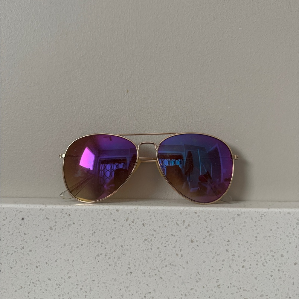 Gold Aviator Sunglasses with Purple Lenses
